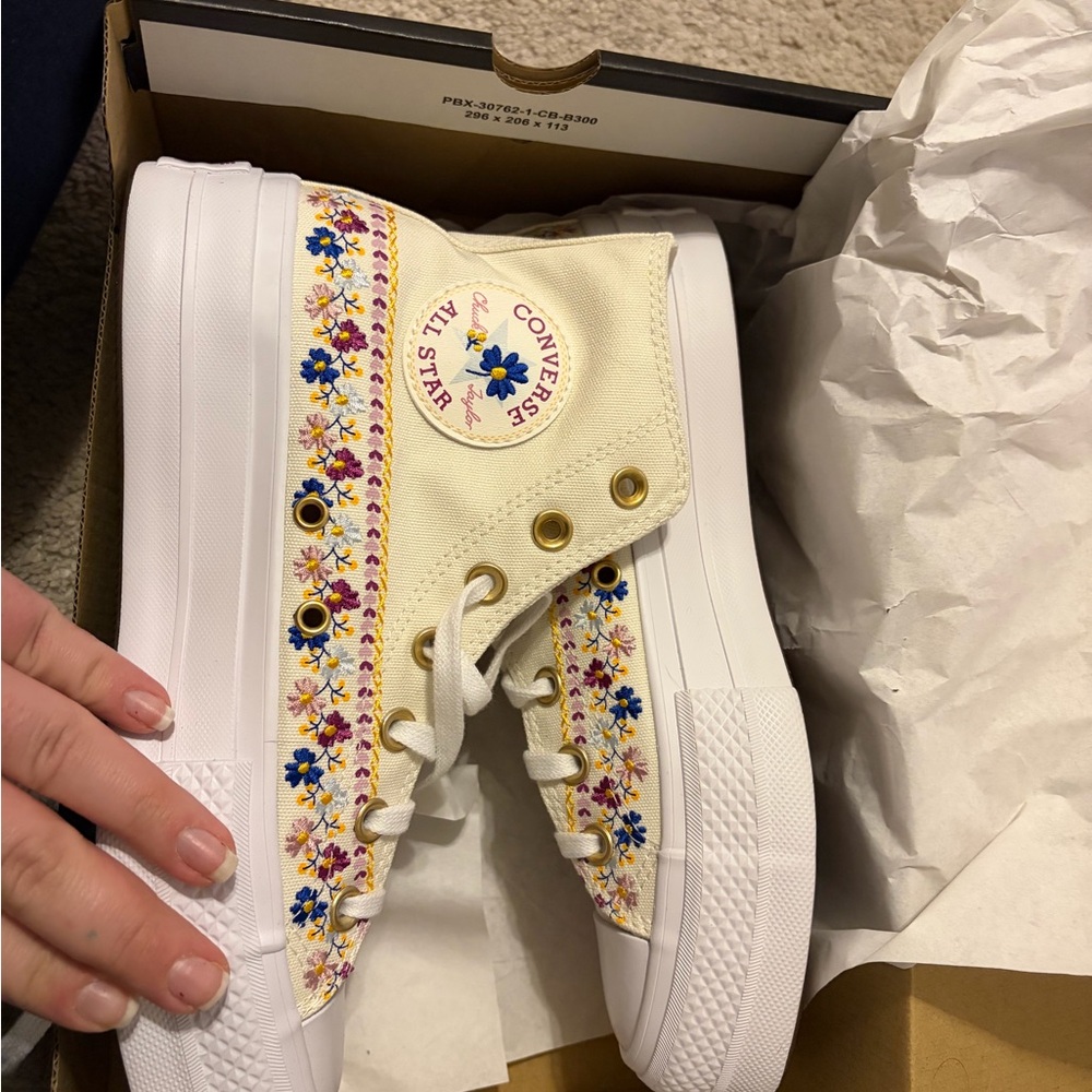 Converse Cream Floral Embroidered High-Tops